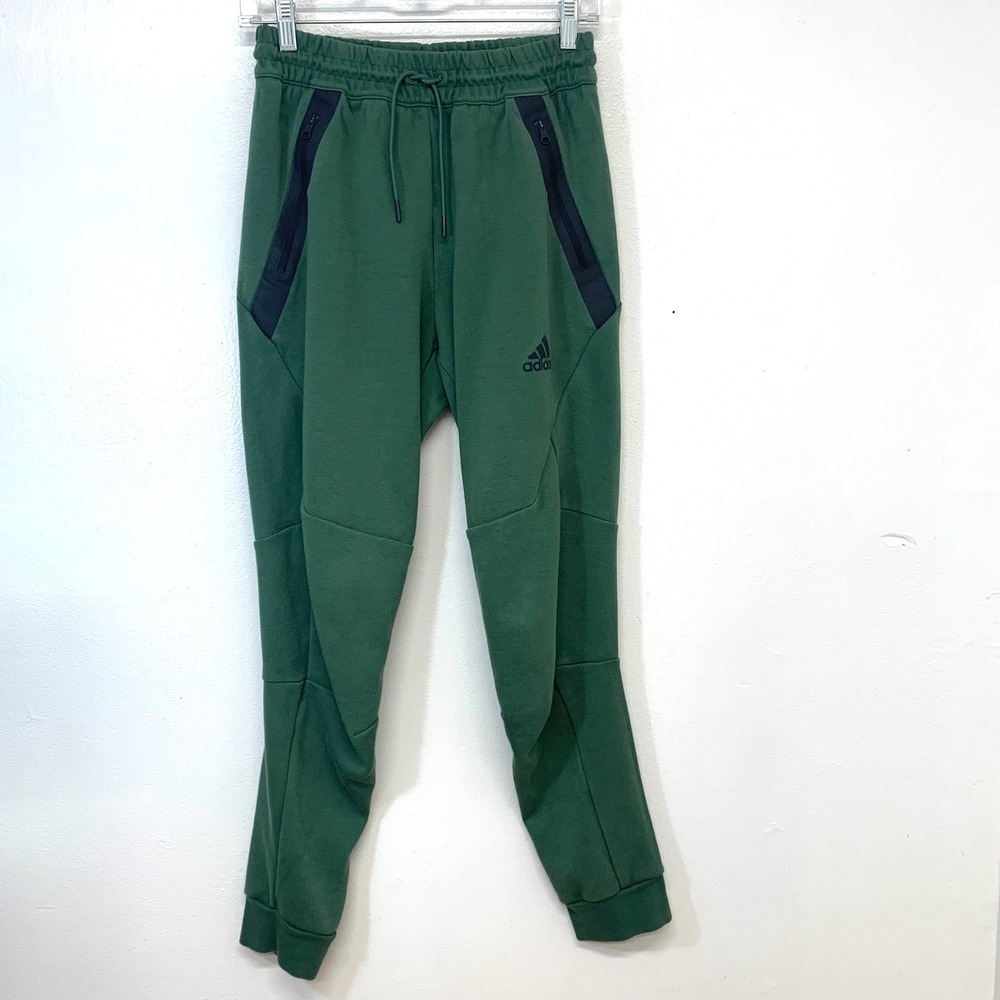 Adidas Mens Green Tech Fleece Jogger Sweatpants Small Tapered Athletic Pockets